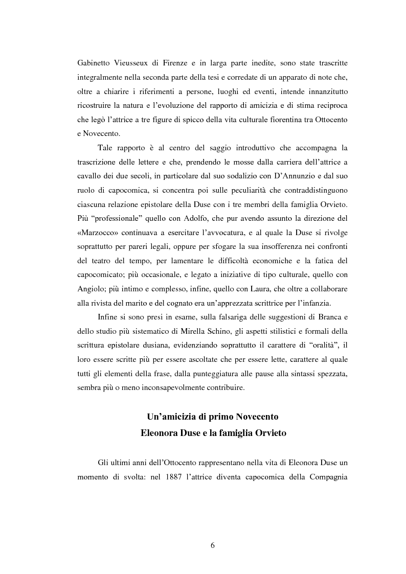 Anteprima della tesi: Eleonora Duse epistolografa: le lettere alla famiglia Orvieto (1901-1908), Pagina 4