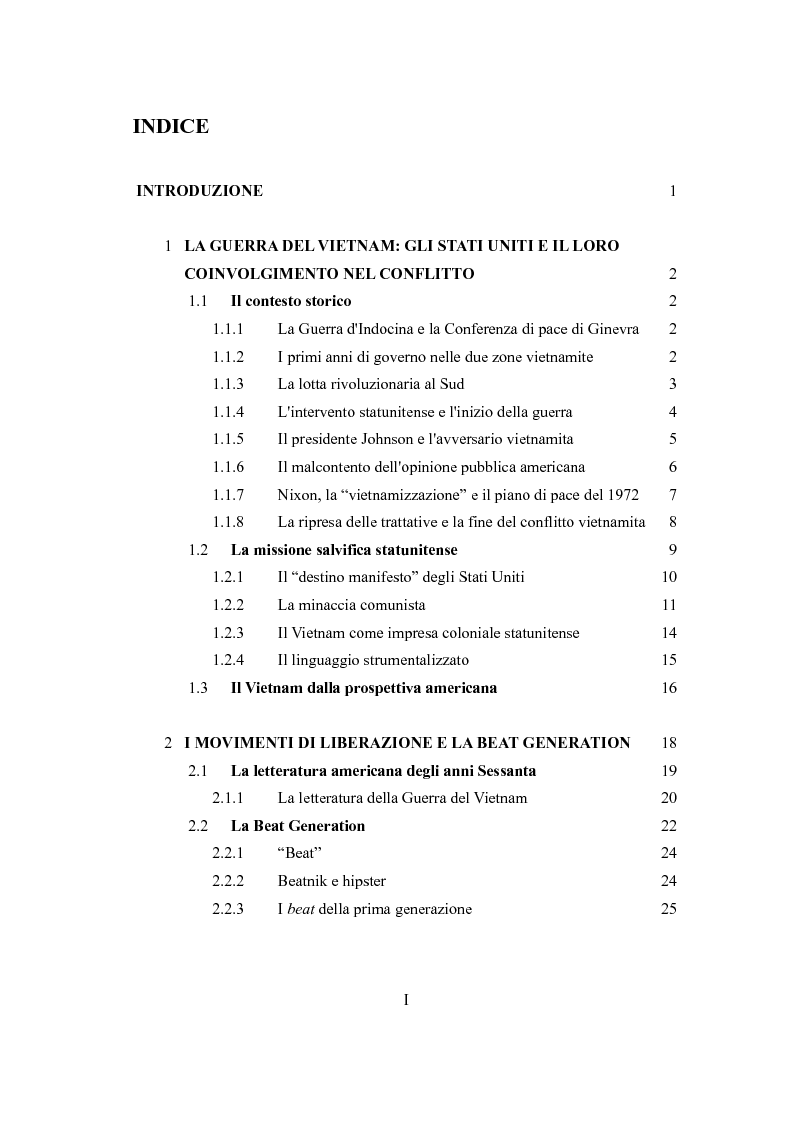 Indice della tesi: "The war is language": "Wichita Vortex Sutra" di Allen Ginsberg, Pagina 1