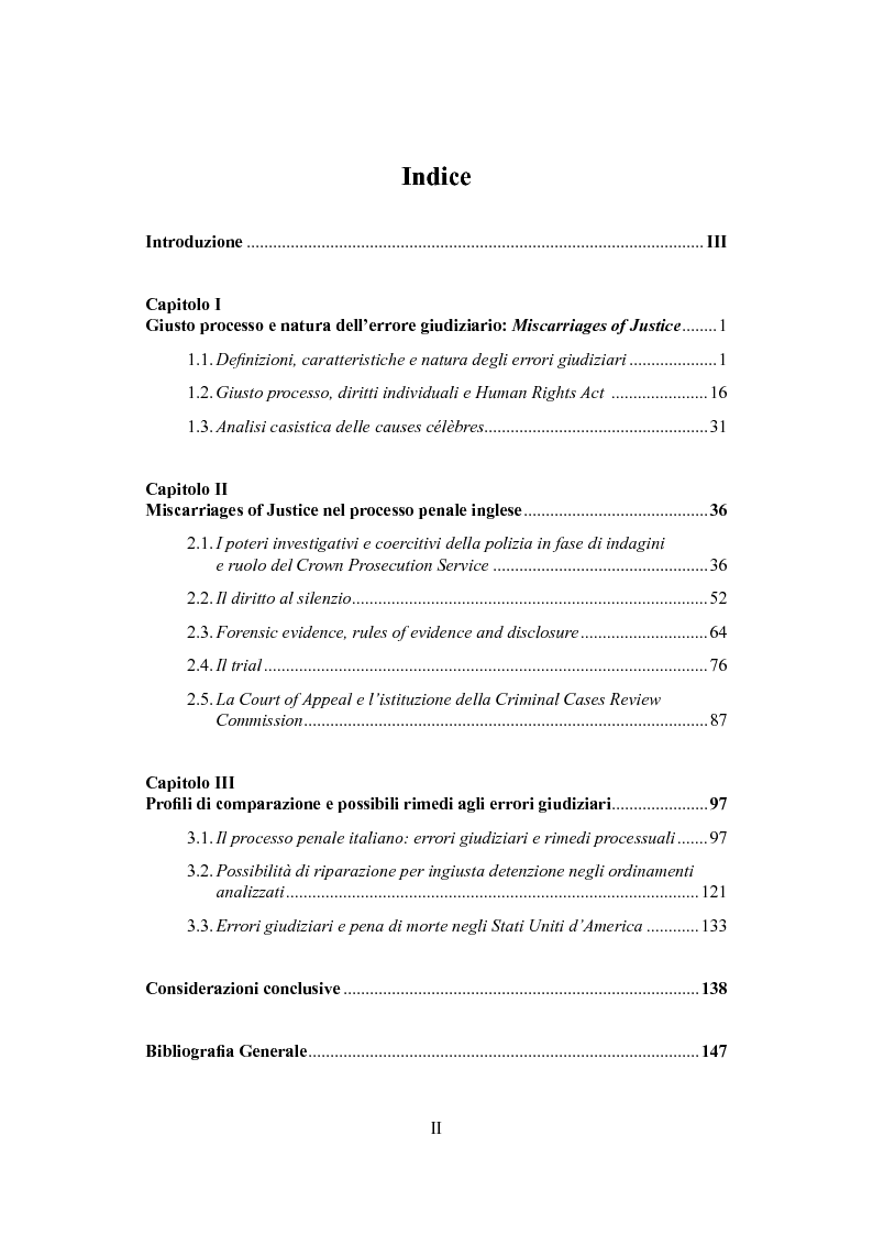 Indice della tesi: Miscarriages of justice: profili di comparazione e possibili rimedi agli errori giudiziari in materia penale nei sistemi processuali italiano e inglese, Pagina 1