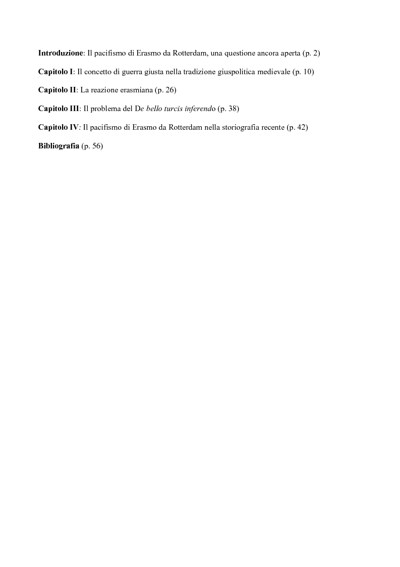 Indice della tesi: L'irenismo erasmiano e la crisi del concetto di "guerra giusta", Pagina 1