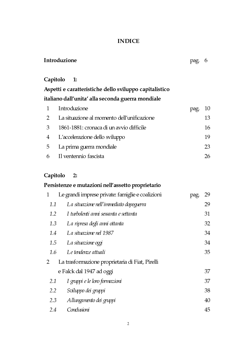 Indice della tesi: Il capitalismo italiano del secondo dopoguerra: persistenze e mutazioni, Pagina 1