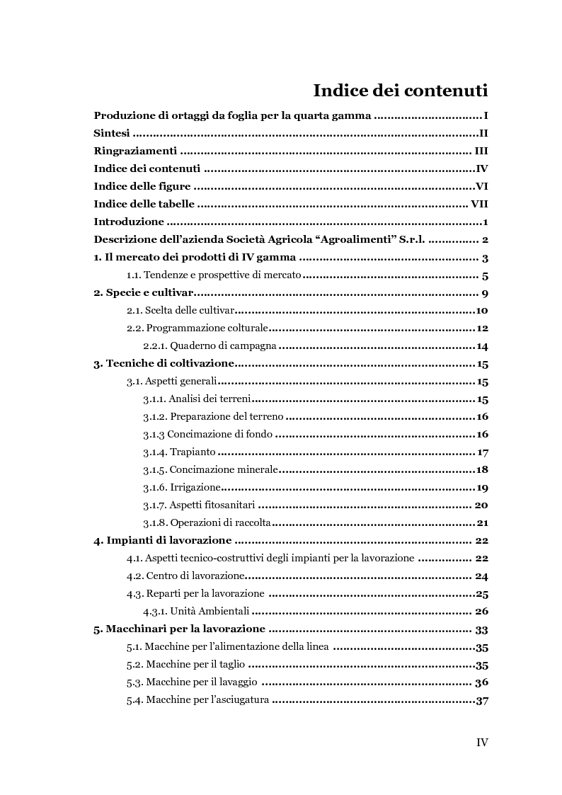 Indice della tesi: Produzione di ortaggi da foglia per la quarta gamma, Pagina 1