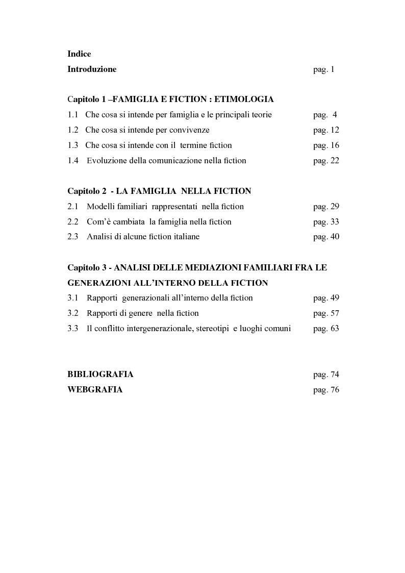 Indice della tesi: Rappresentazione della famiglia nella fiction, Pagina 1
