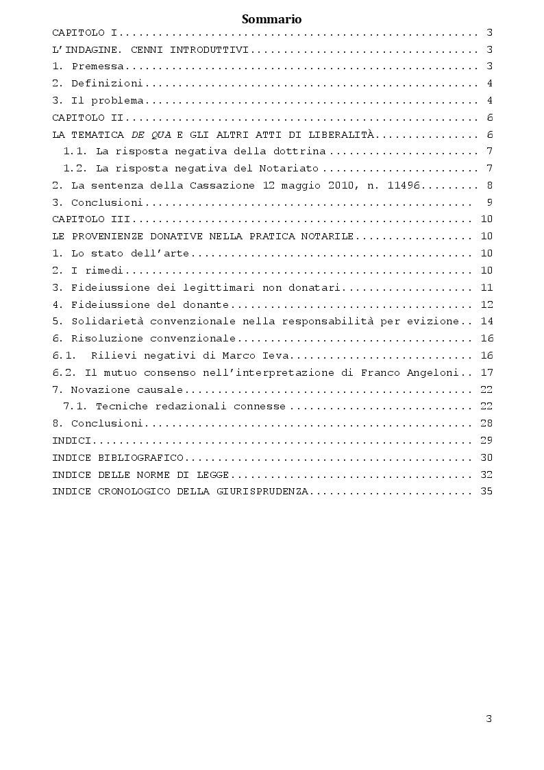 Indice della tesi: (In)stabilità delle provenienze donative e rimedi, Pagina 1