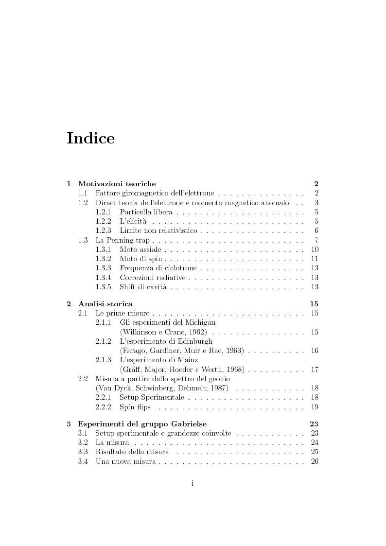 Indice della tesi: Misura del momento magnetico dell'elettrone, Pagina 1
