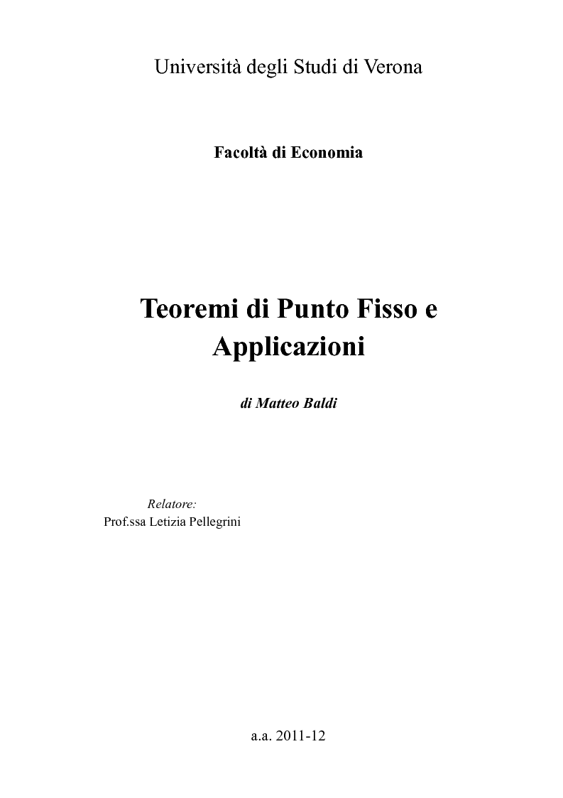 Anteprima della tesi: Teoremi di Punto Fisso e Applicazioni, Pagina 1