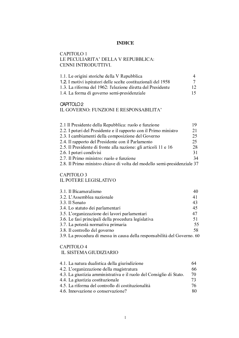 Indice della tesi: La Quinta Repubblica francese tra tradizione e innovazione, Pagina 1