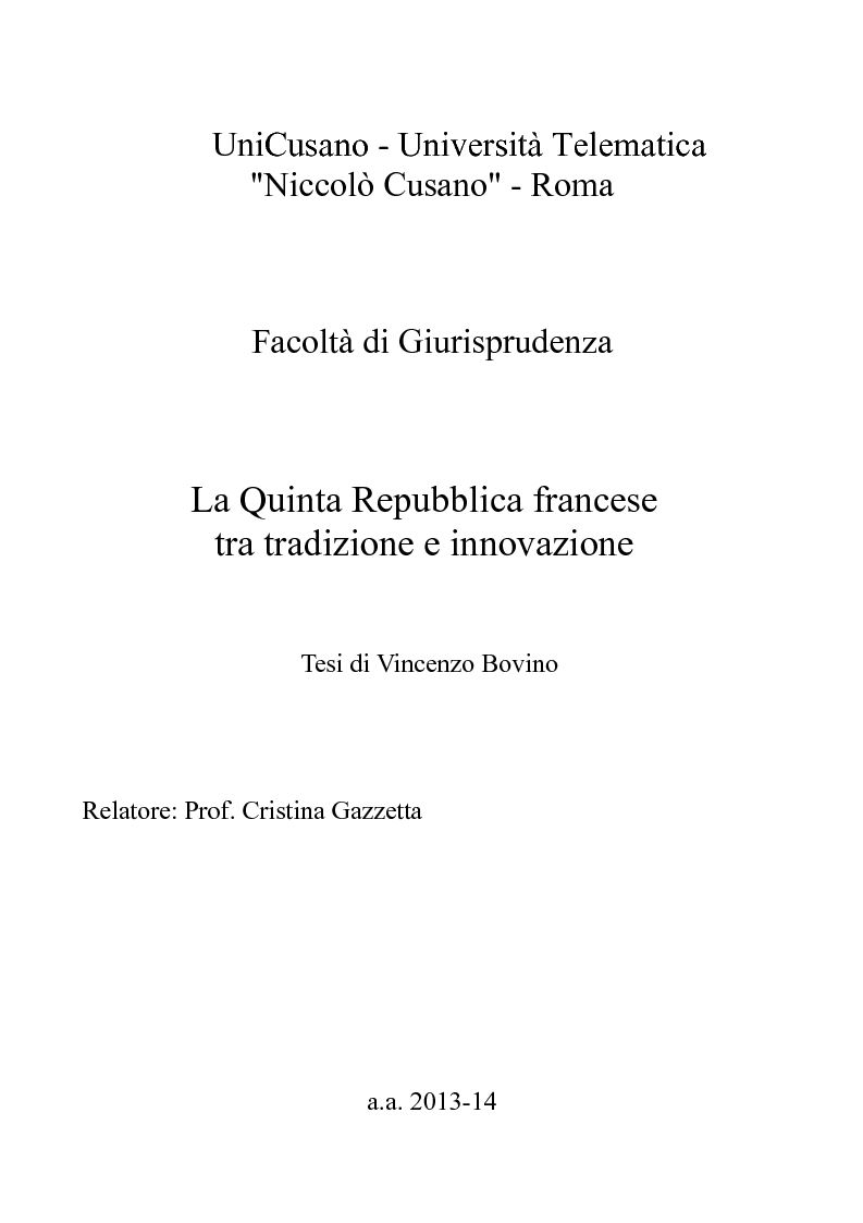 Anteprima della tesi: La Quinta Repubblica francese tra tradizione e innovazione, Pagina 1