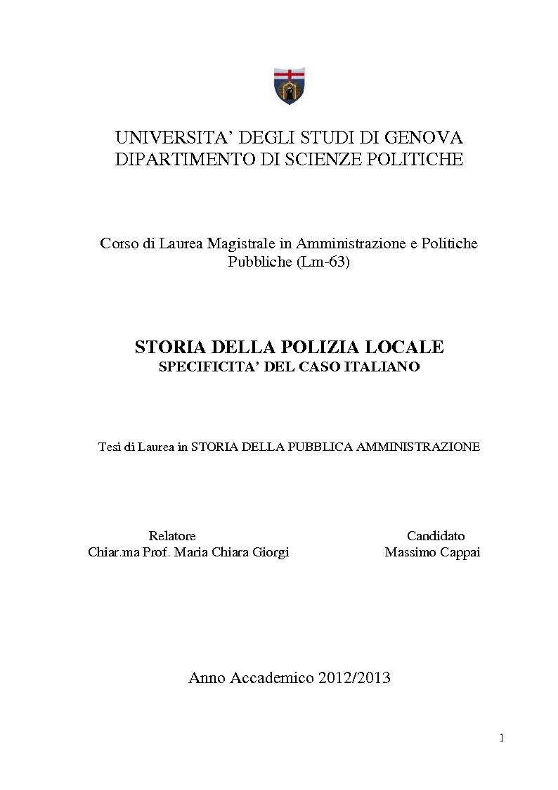 Anteprima della tesi: Storia della polizia locale. Specificità del caso italiano, Pagina 1