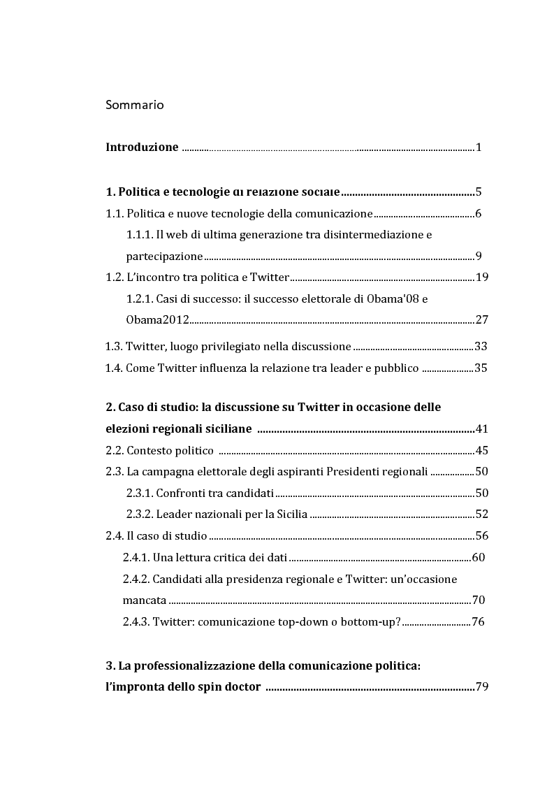 Indice della tesi: Elezioni regionali siciliane: la conversazione politica su Twitter, Pagina 1