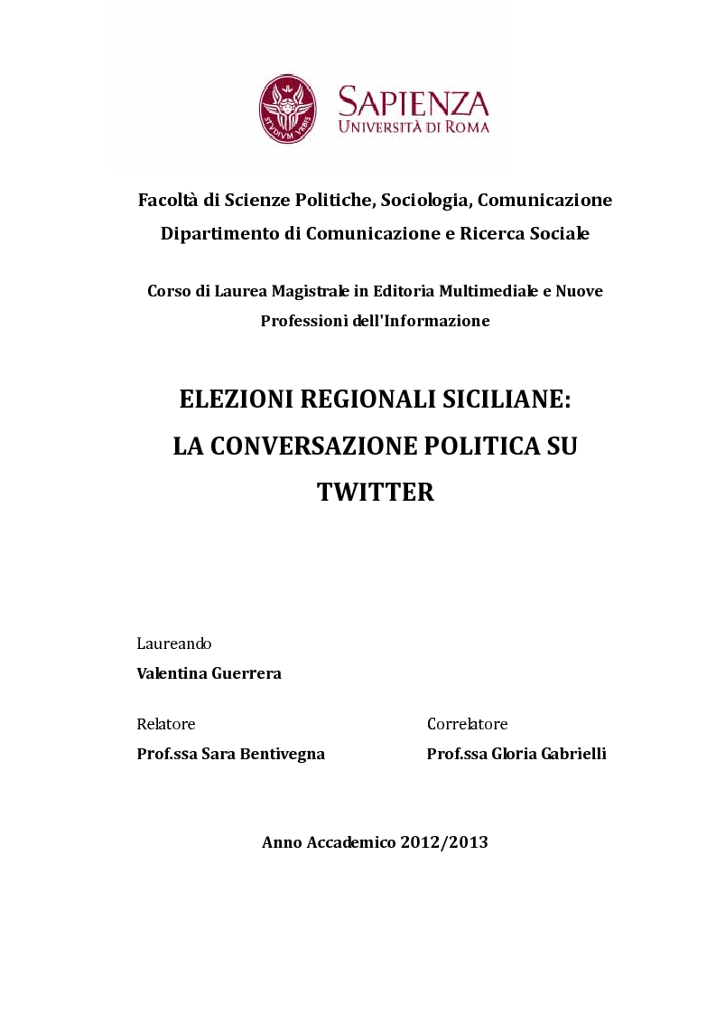 Anteprima della tesi: Elezioni regionali siciliane: la conversazione politica su Twitter, Pagina 1