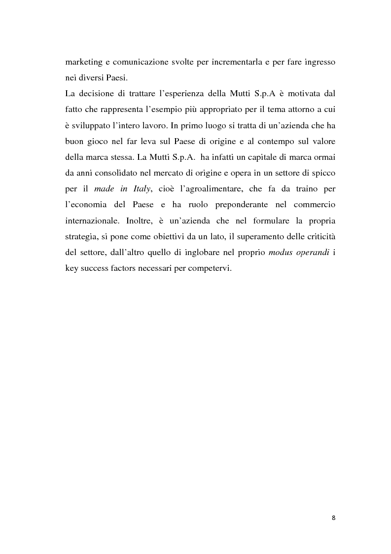 Anteprima della tesi: Il country of origin nel processo di internazionalizzazione del brand. Il caso Mutti S.p.A, Pagina 6