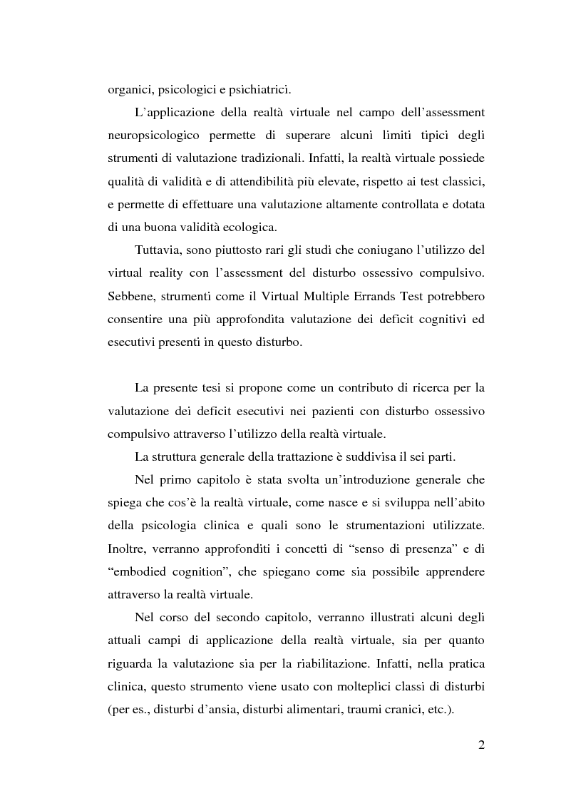 Anteprima della tesi: L'utilizzo della realtà virtuale nell'assessment del disturbo ossessivo compulsivo, Pagina 3