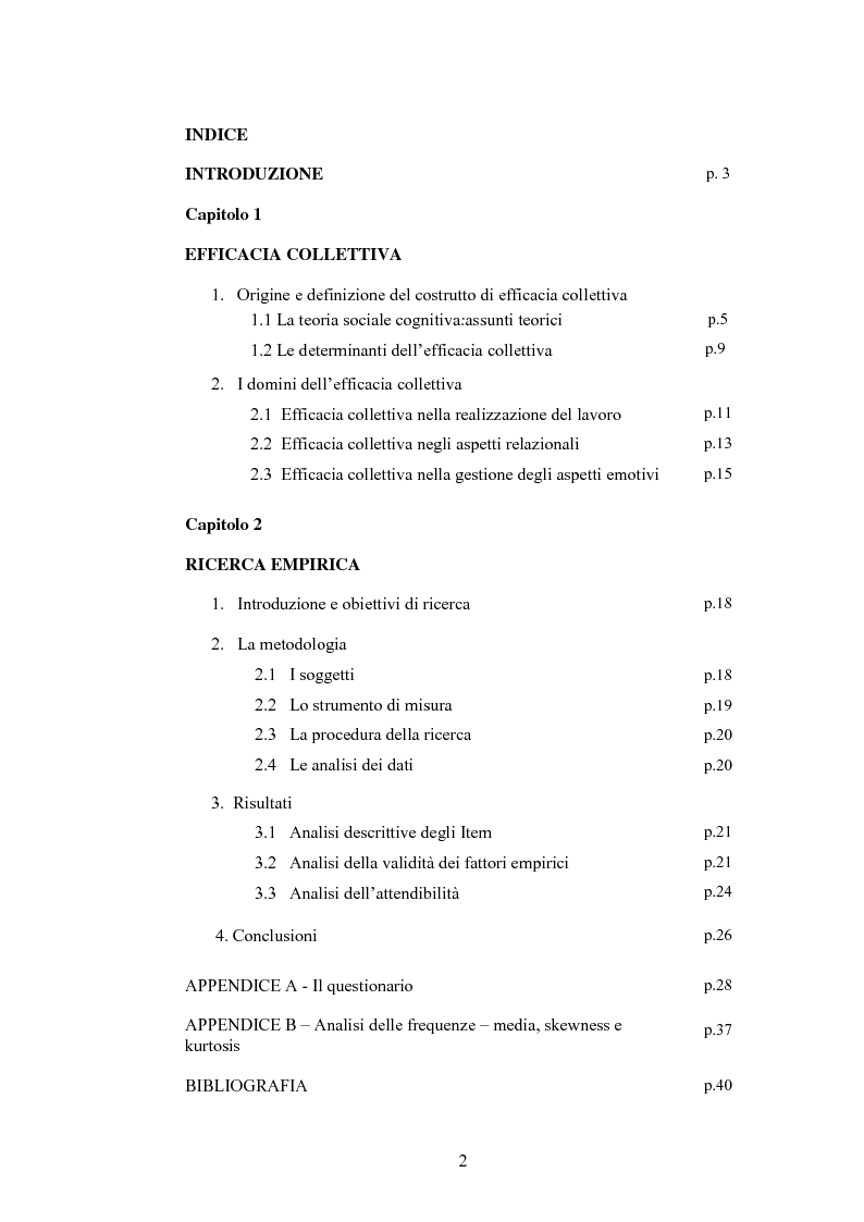 Indice della tesi: La misura dell'efficacia collettiva: un contributo empirico, Pagina 1