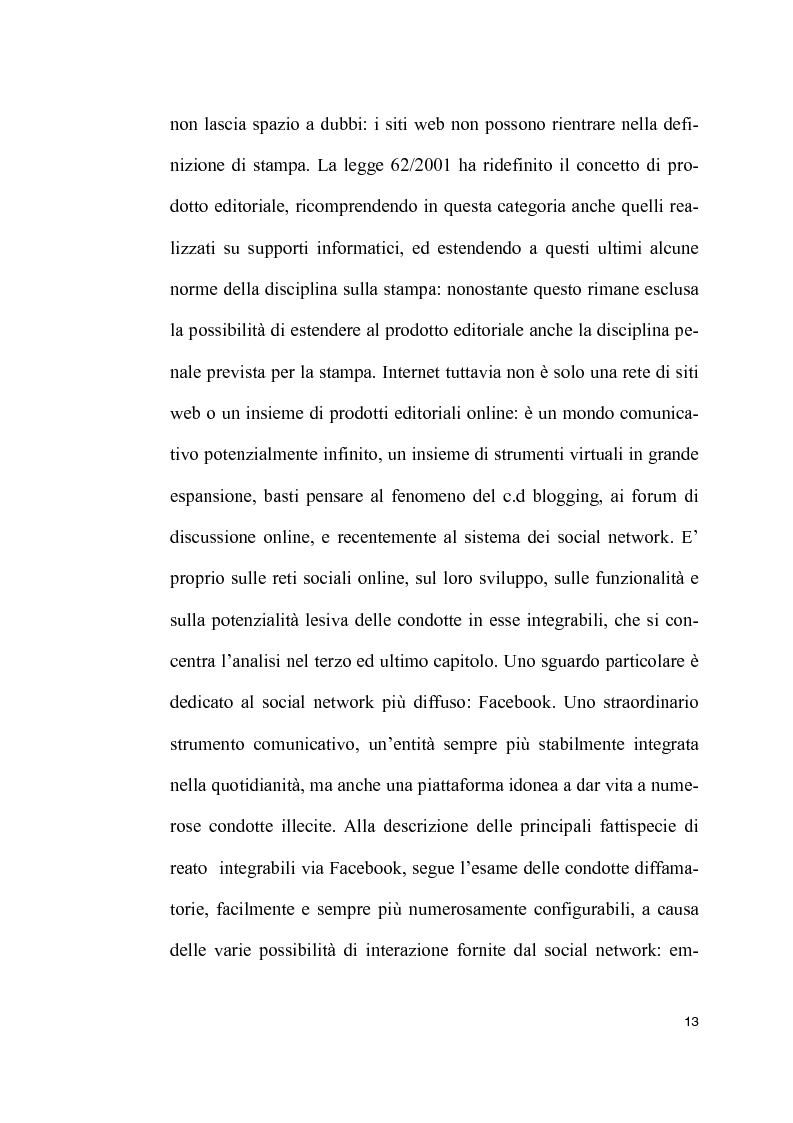 Anteprima della tesi: Il reato di diffamazione e i nuovi mezzi di comunicazione: profili legislativi ed evoluzione giurisprudenziale, Pagina 7
