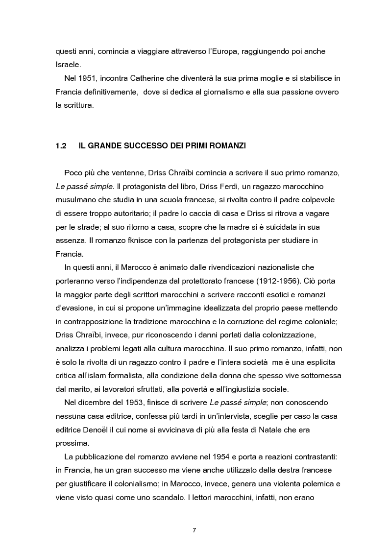 Anteprima della tesi: Strutture formali e strutture tematiche nel ''Passé simple'' di Driss Chraibi, Pagina 3