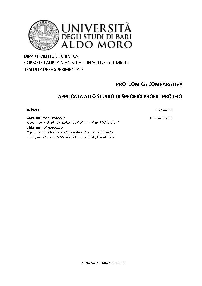 Anteprima della tesi: Proteomica comparativa applicata allo studio di specifici profili proteici, Pagina 1