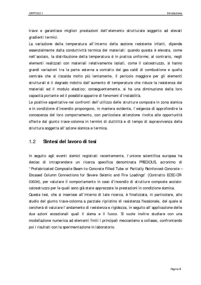 Anteprima della tesi: Analisi numerico-sperimentale del comportamento al sisma e al fuoco di giunti composti acciaio-calcestruzzo, a parziale ripristino di resistenza flessionale, Pagina 4