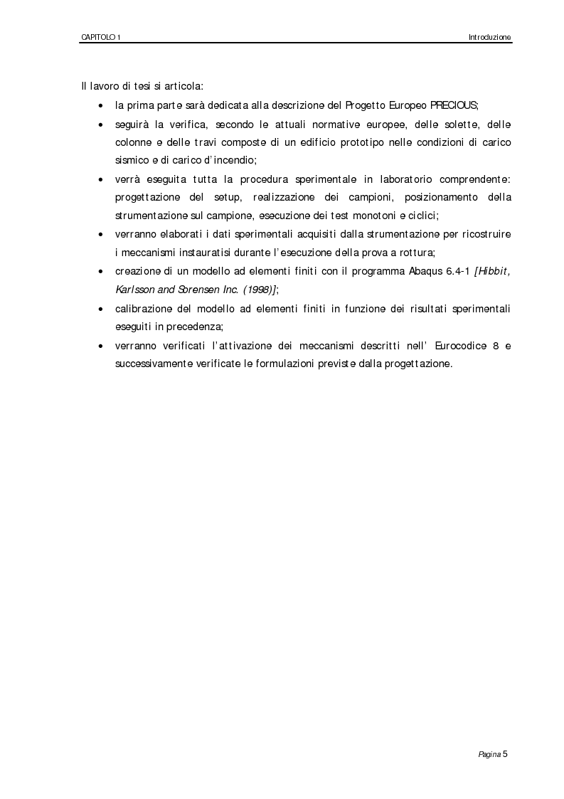 Anteprima della tesi: Analisi numerico-sperimentale del comportamento al sisma e al fuoco di giunti composti acciaio-calcestruzzo, a parziale ripristino di resistenza flessionale, Pagina 5