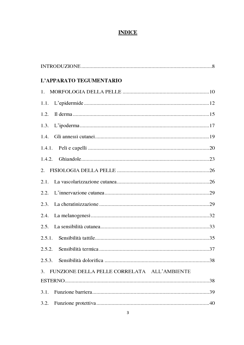 Indice della tesi: I prodotti cosmetici destinati alla protezione solare: caratteristiche, formulazioni ed interazioni con la pelle, Pagina 1
