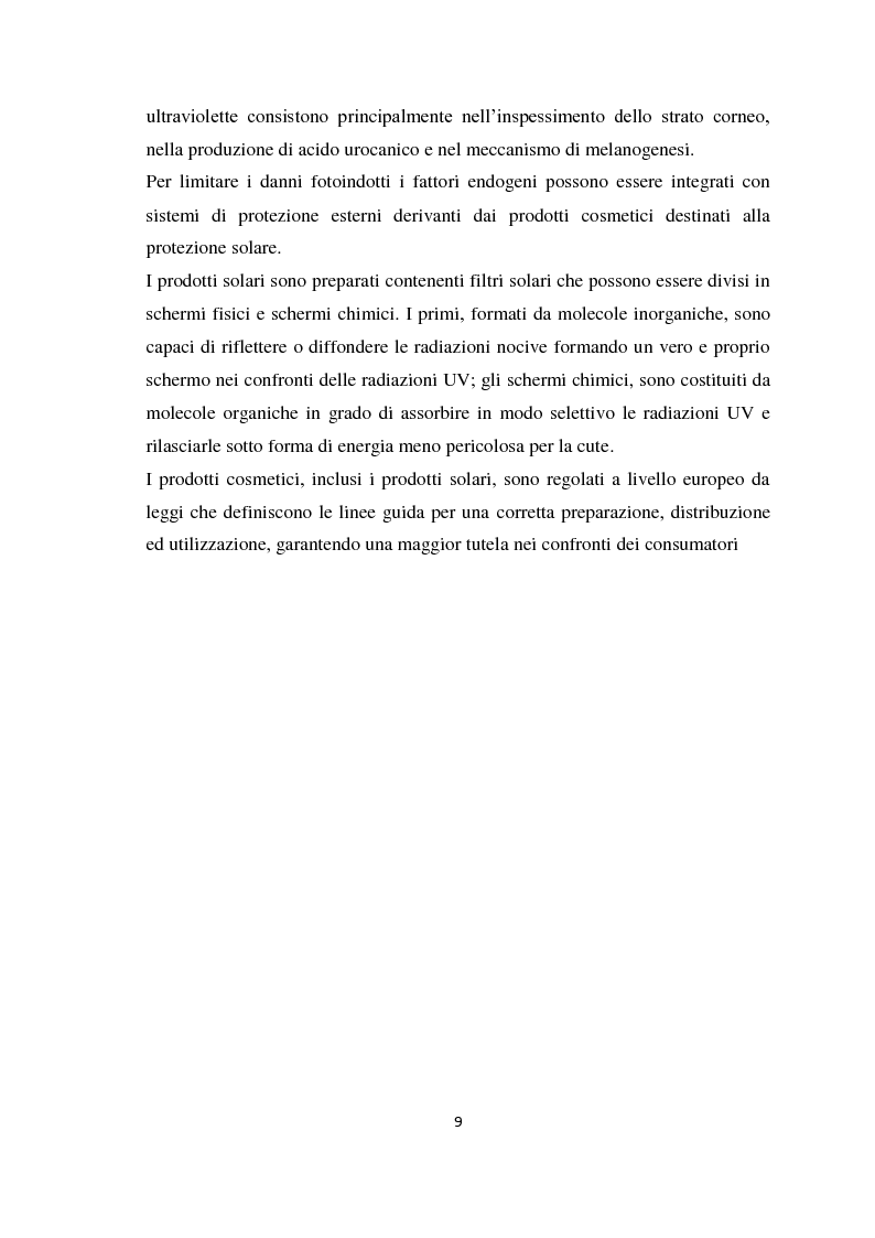 Anteprima della tesi: I prodotti cosmetici destinati alla protezione solare: caratteristiche, formulazioni ed interazioni con la pelle, Pagina 3