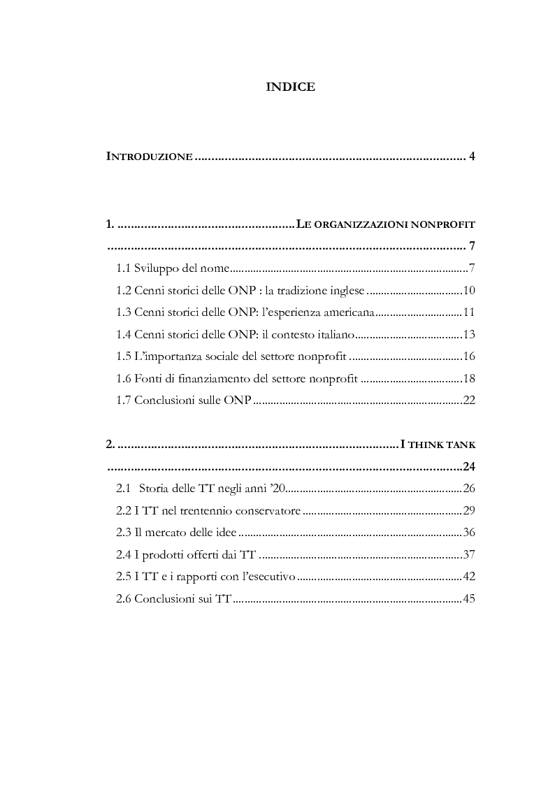 Indice della tesi: Innovazione e azione in una think tank del Lazio, Pagina 1