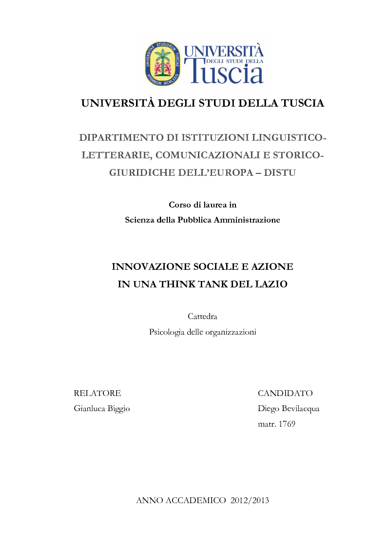 Anteprima della tesi: Innovazione e azione in una think tank del Lazio, Pagina 1