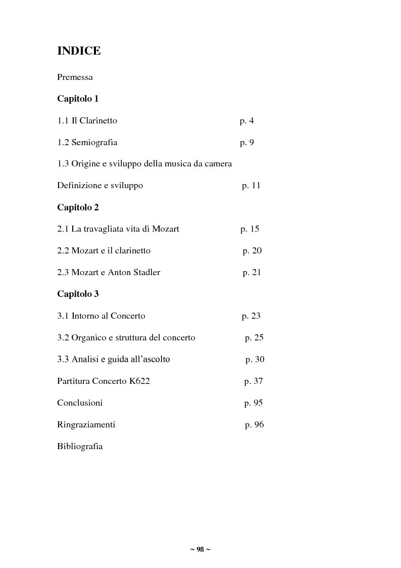 Indice della tesi: Mozart e il Concerto K622, Pagina 1