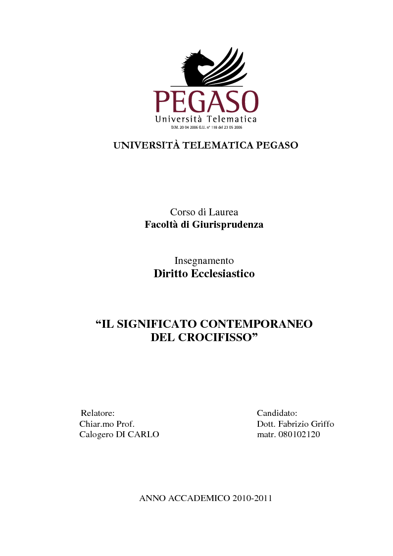Anteprima della tesi: Il significato contemporaneo del crocifisso, Pagina 1