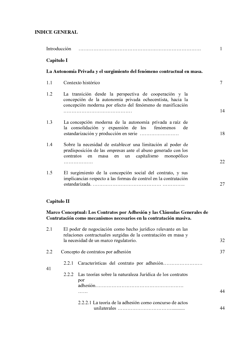 Indice della tesi: Hacia una regulación moderna y unificada de las cláusulas vejatorias en los contratos estipulados unilateralmente dentro del sistema legal peruano, Pagina 1