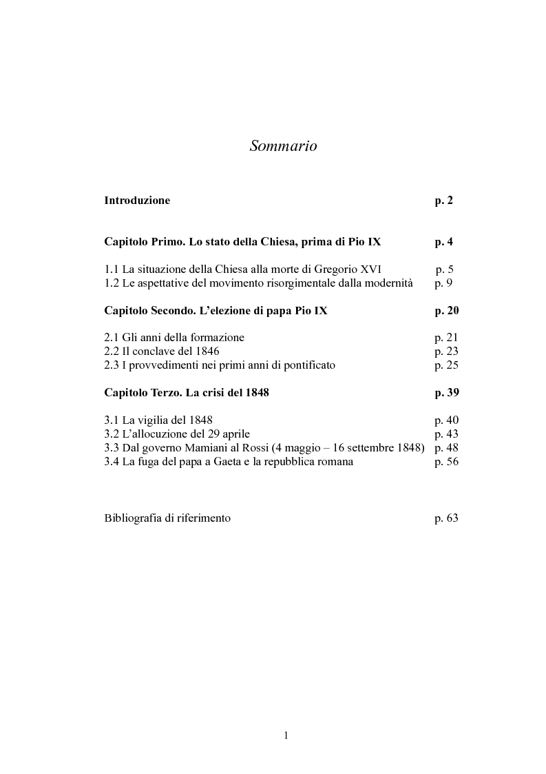 Indice della tesi: Pio IX , dall'elezione alla Repubblica Romana, Pagina 1