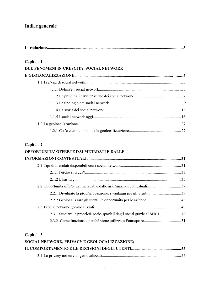 Indice della tesi: Utilizzare i metadati pubblici per geolocalizzare e contattare gli utenti, Pagina 1