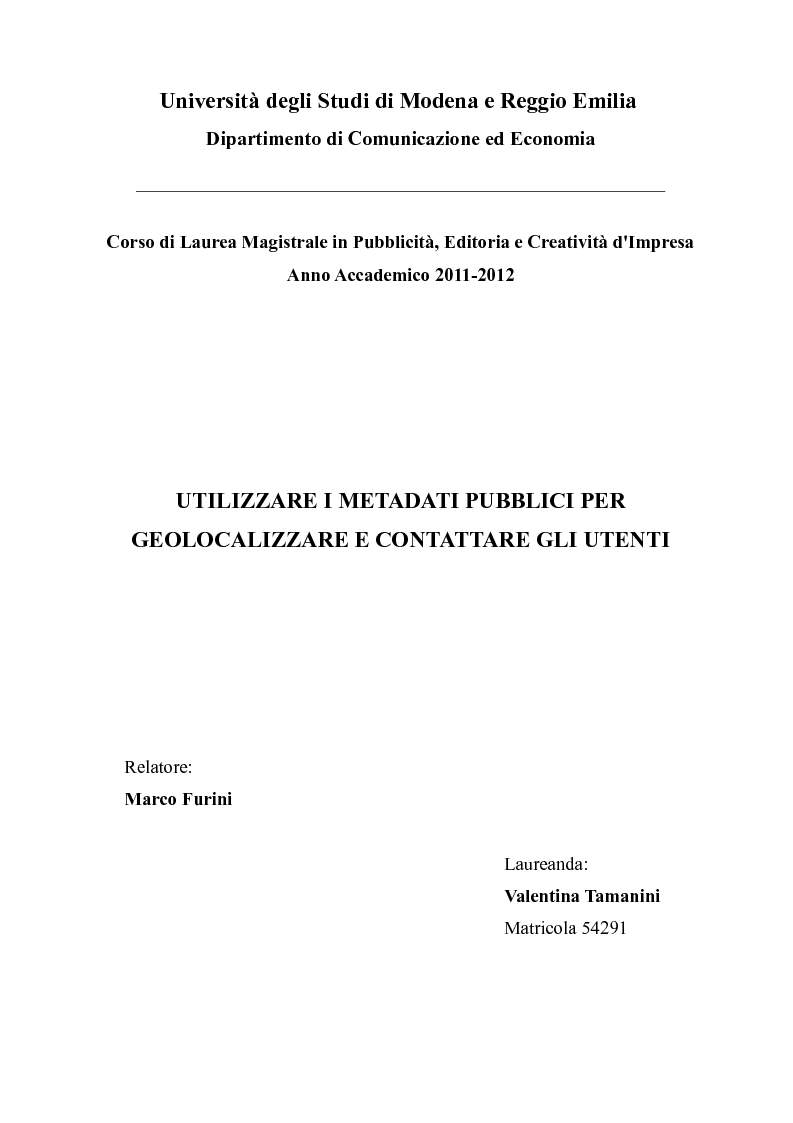Anteprima della tesi: Utilizzare i metadati pubblici per geolocalizzare e contattare gli utenti, Pagina 1