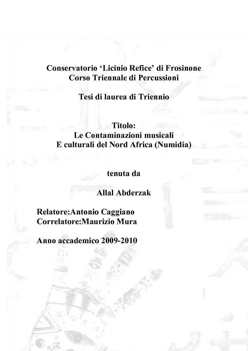 Anteprima della tesi: Le Contaminazioni musicali e culturali del Nord Africa (Numidia), Pagina 1