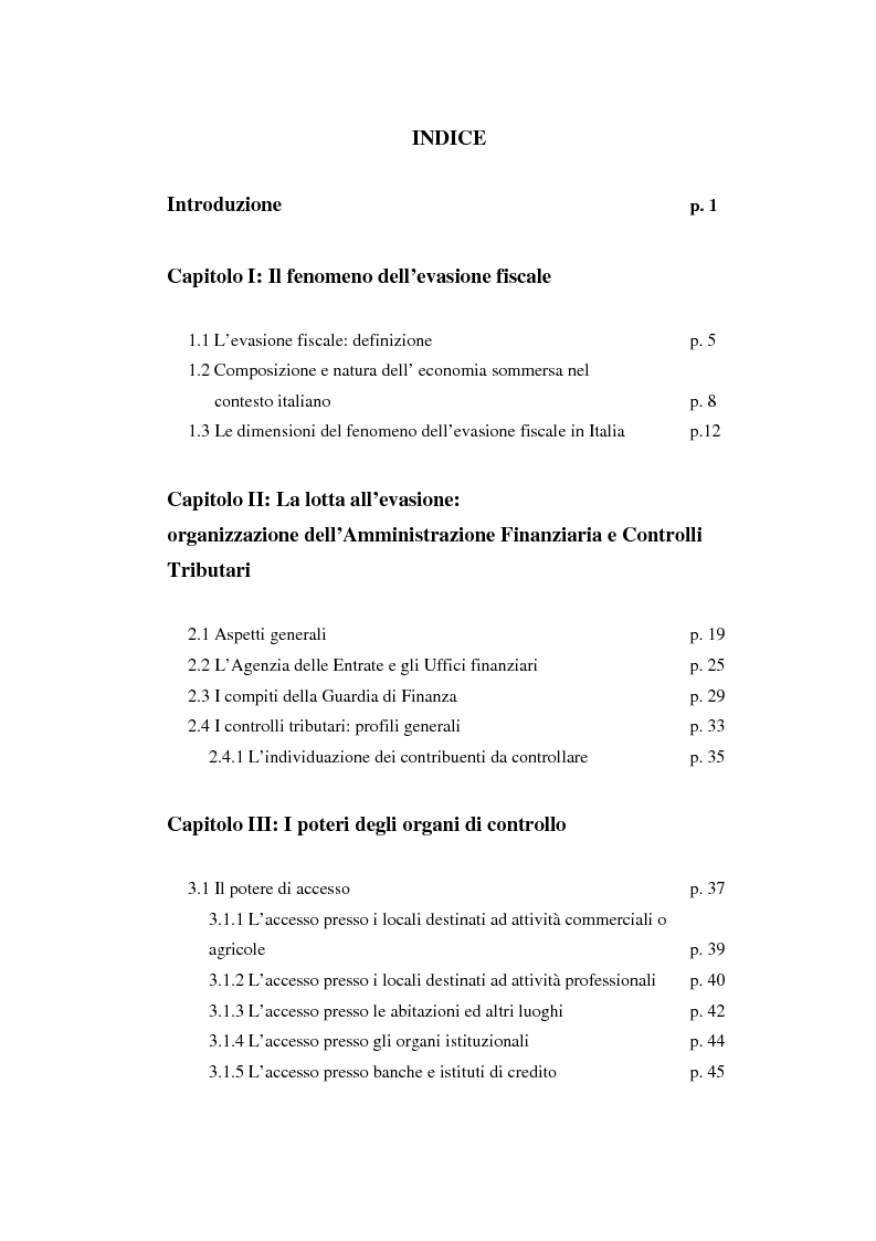 Indice della tesi: La lotta all'evasione fiscale: accessi, ispezioni e verifiche, Pagina 1