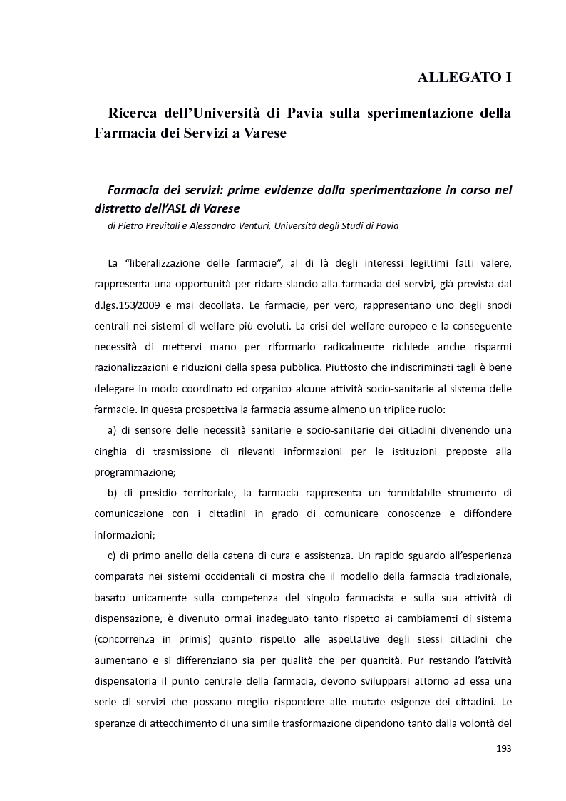 Estratto dalla tesi: L'infermiere in farmacia: un'opportunità per i cittadini, per le istituzioni e per i professionisti