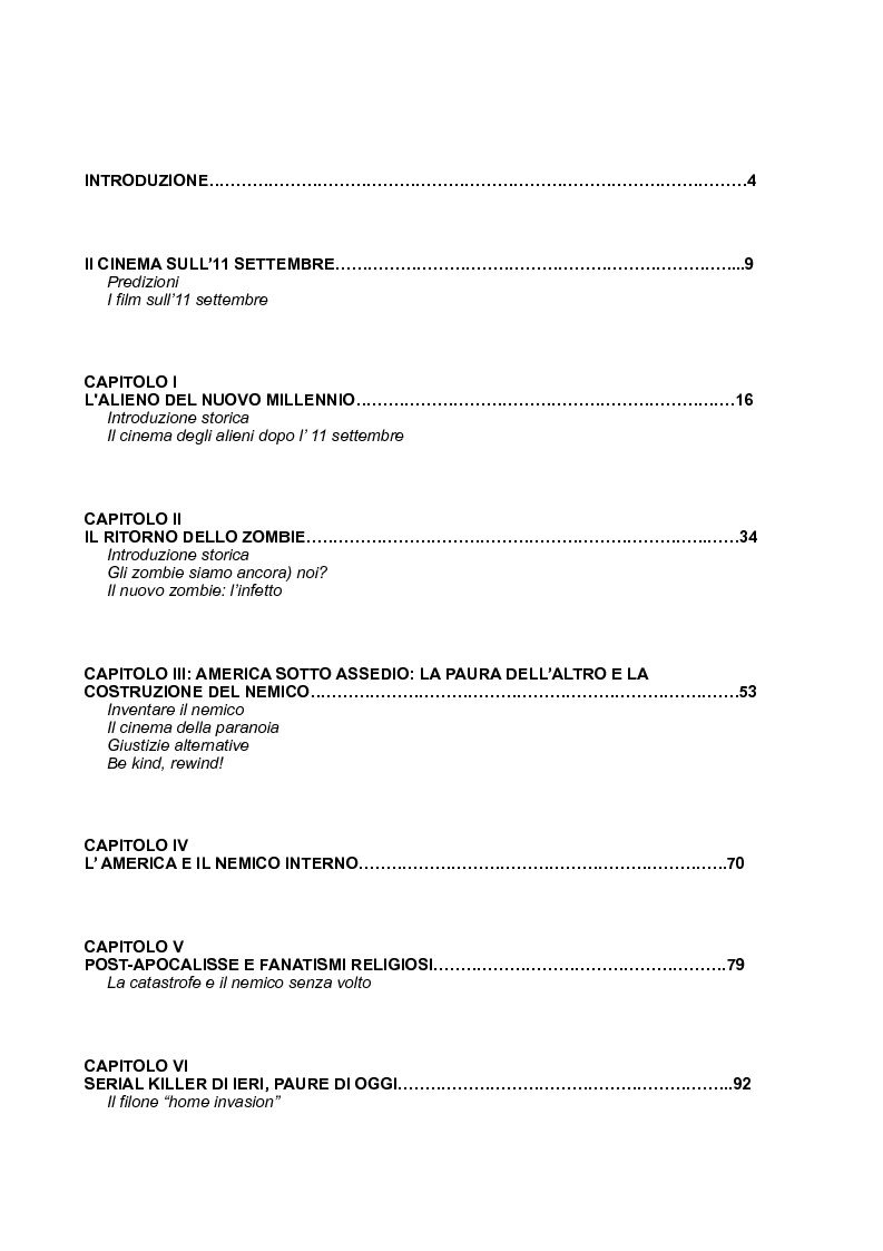 Indice della tesi: Non è un paese per buoni - Figurazioni del nemico nel cinema americano dopo l'11 Settembre, Pagina 1