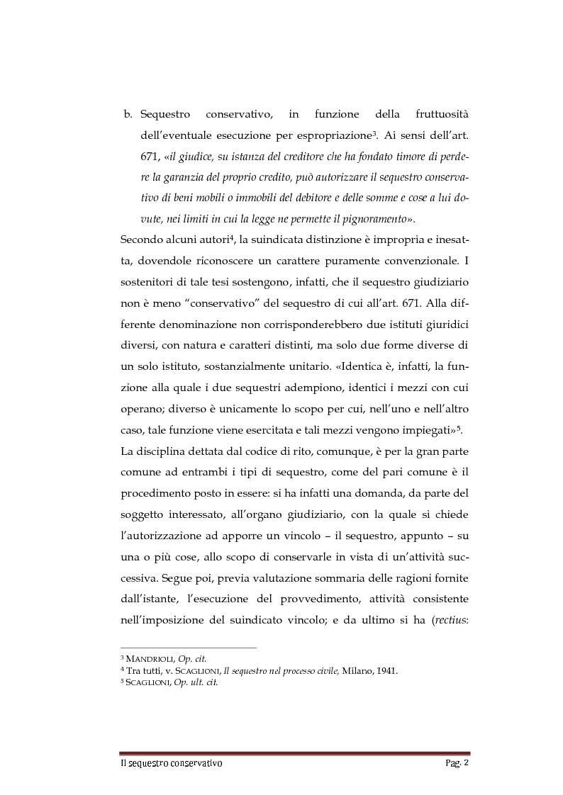 Anteprima della tesi: Il Sequestro Conservativo, Pagina 3