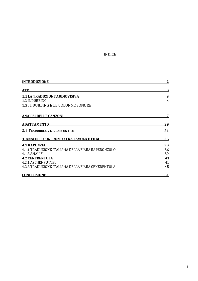 Indice della tesi: Dai fratelli Grimm a Walt Disney: analisi e confronto dei testi canori nelle pellicole cinematografiche, Pagina 1