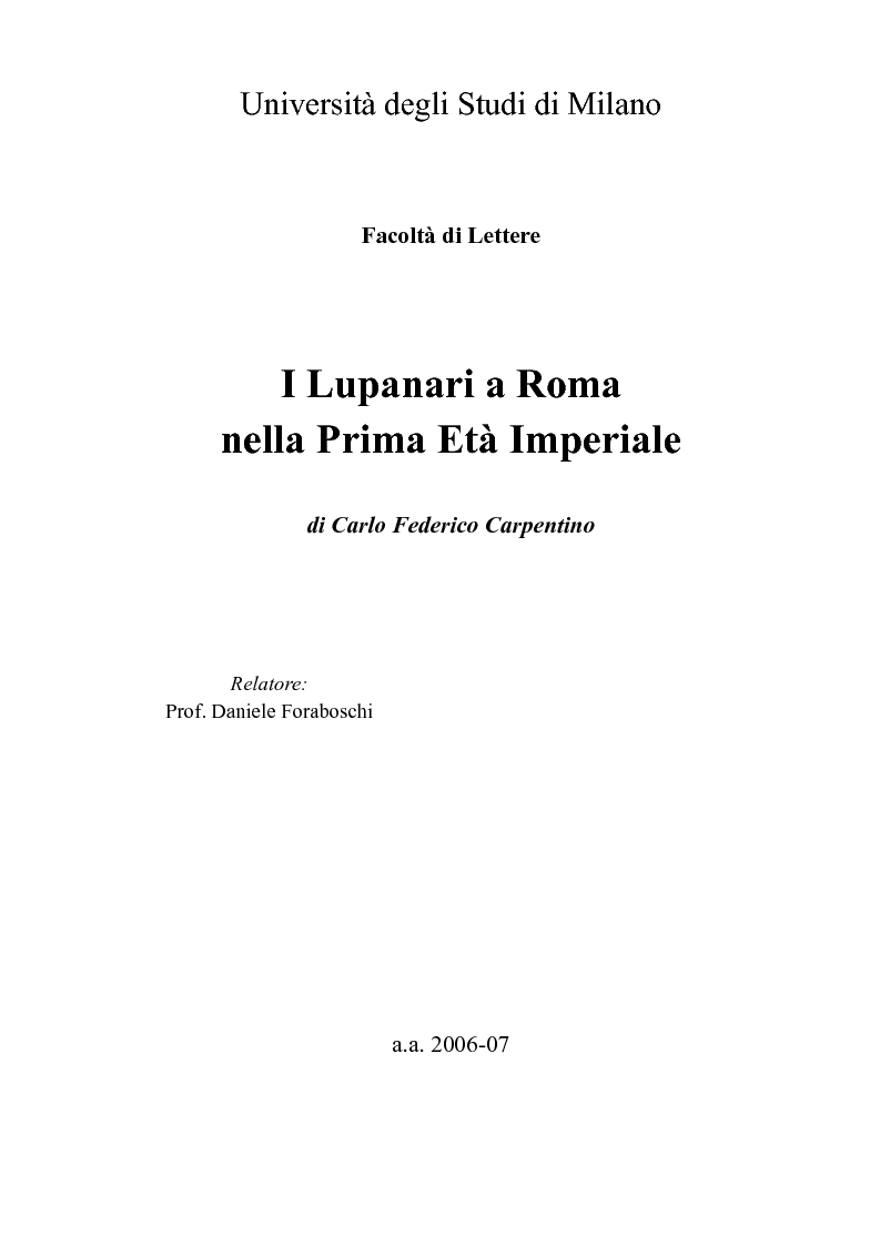 Anteprima della tesi: I Lupanari a Roma nella Prima Età Imperiale, Pagina 1