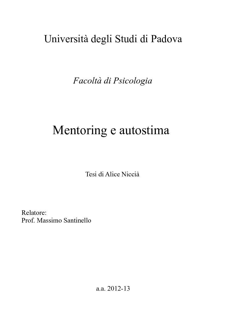 Anteprima della tesi: Mentoring e autostima, Pagina 1