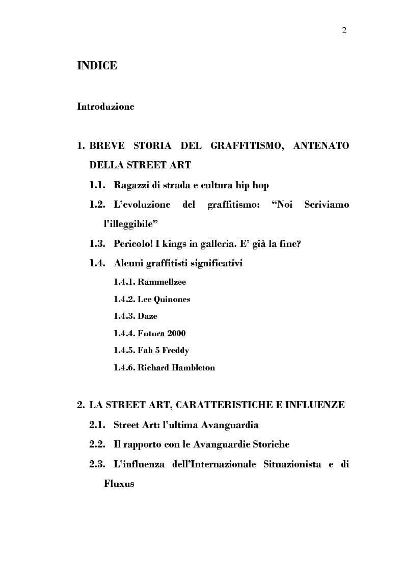 Indice della tesi: Street art: dalle origini alle esperienze più recenti, Pagina 1