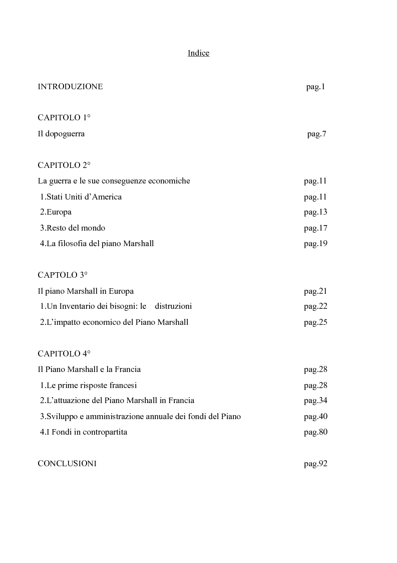 Indice della tesi: Il Piano Marshall in Francia, Pagina 1