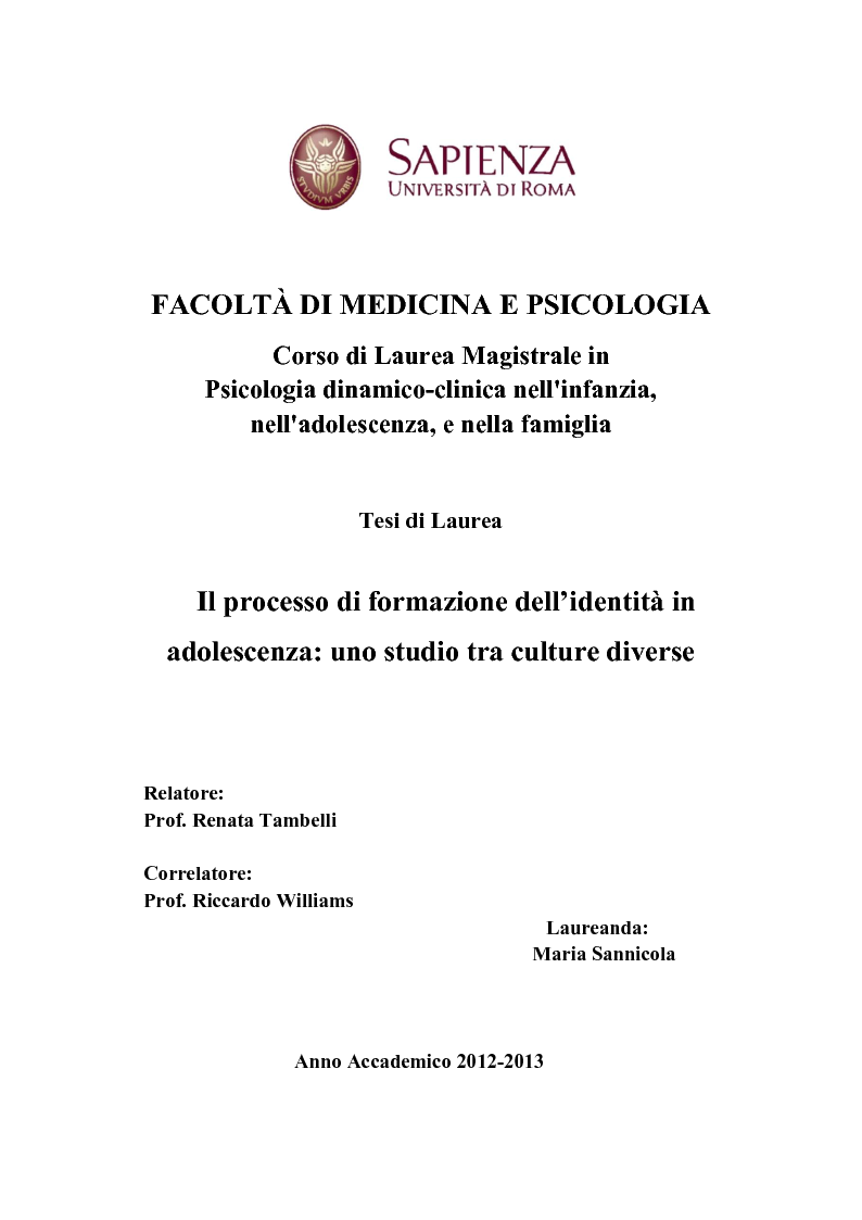 Anteprima della tesi: Il processo di formazione dell'identità in adolescenza: uno studio tra culture diverse, Pagina 1