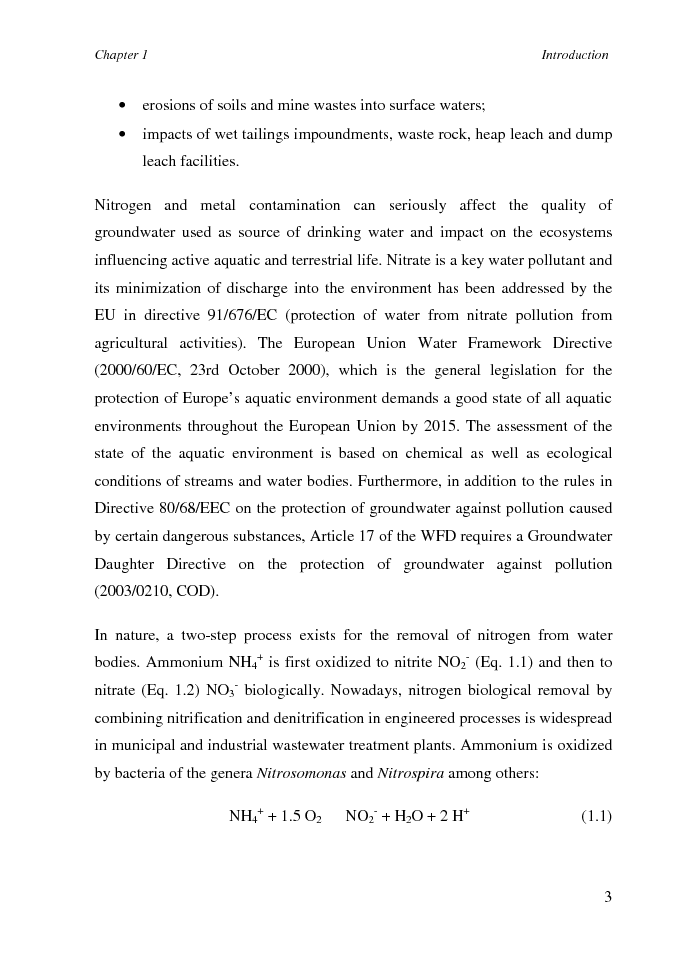 Anteprima della tesi: Nitrogen removal in low pH and heavy metal contaminated mine wastewaters, Pagina 5