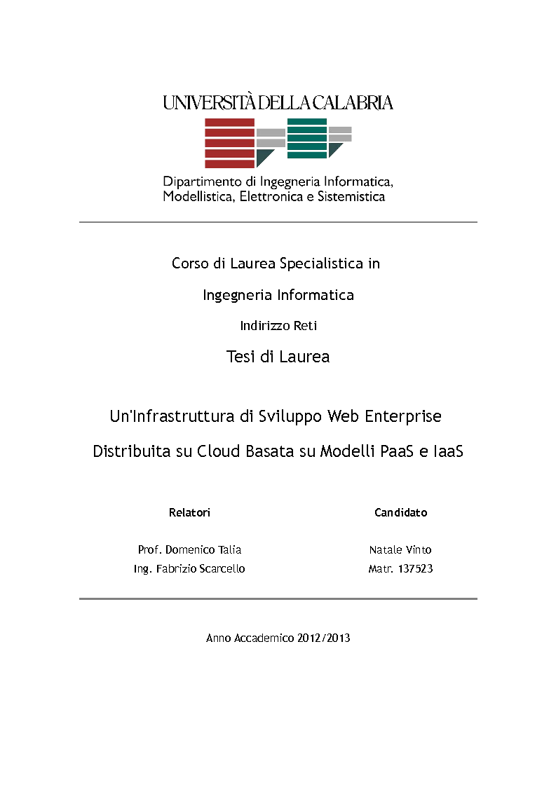 Anteprima della tesi: Un'Infrastruttura di Sviluppo Web Enterprise Distribuita su Cloud Basata su Modelli IaaS e PaaS, Pagina 1