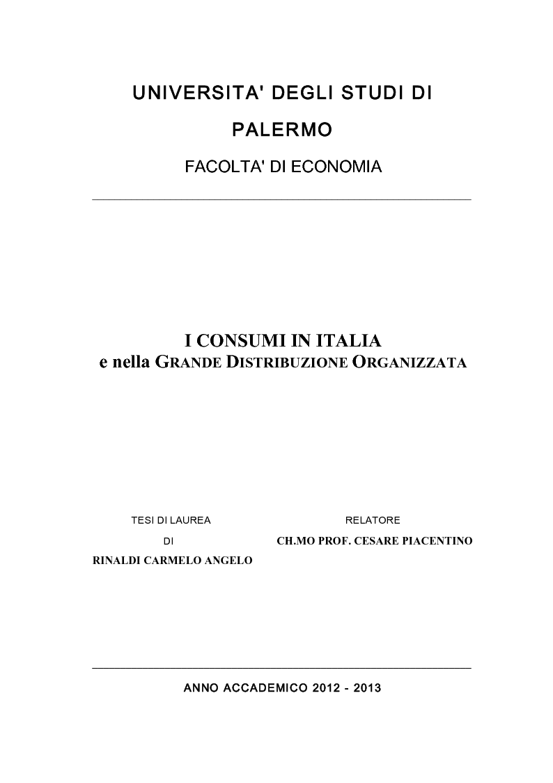 Anteprima della tesi: Il consumo in Italia e nella Grande Distribuzione Organizzata, Pagina 1