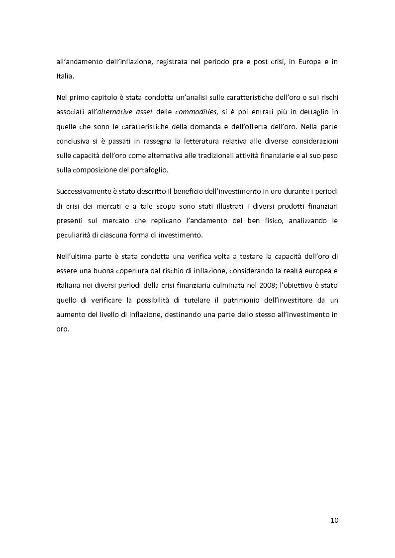 Anteprima della tesi: L'investimento in oro come inflation hedging, Pagina 4