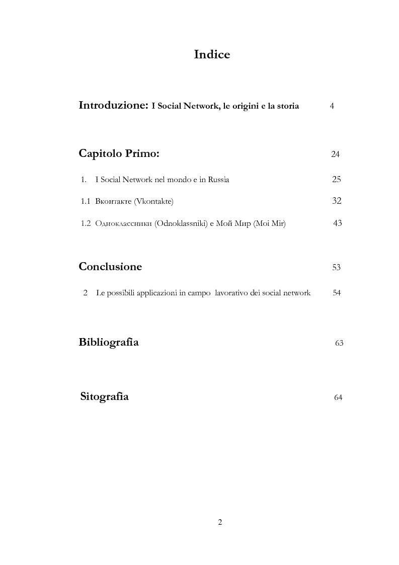 Indice della tesi: I Social Network in Russia, Pagina 1