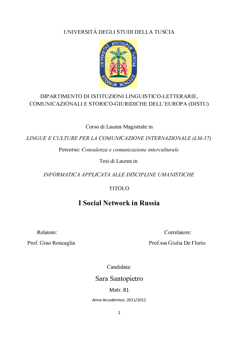 Anteprima della tesi: I Social Network in Russia, Pagina 1